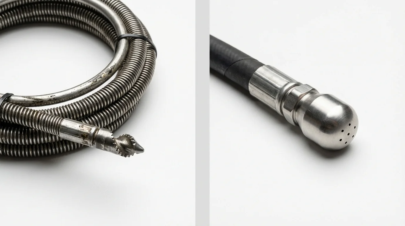 Drain snake cable and hydro jetting nozzle used for drain cleaning in Marion, WI