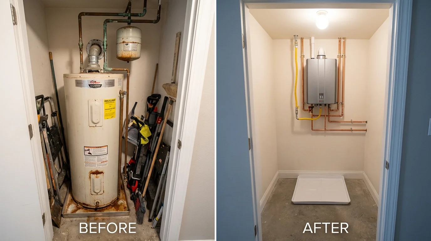 Tank water heater versus wall-mounted tankless unit comparison for Marion, WI homeowners